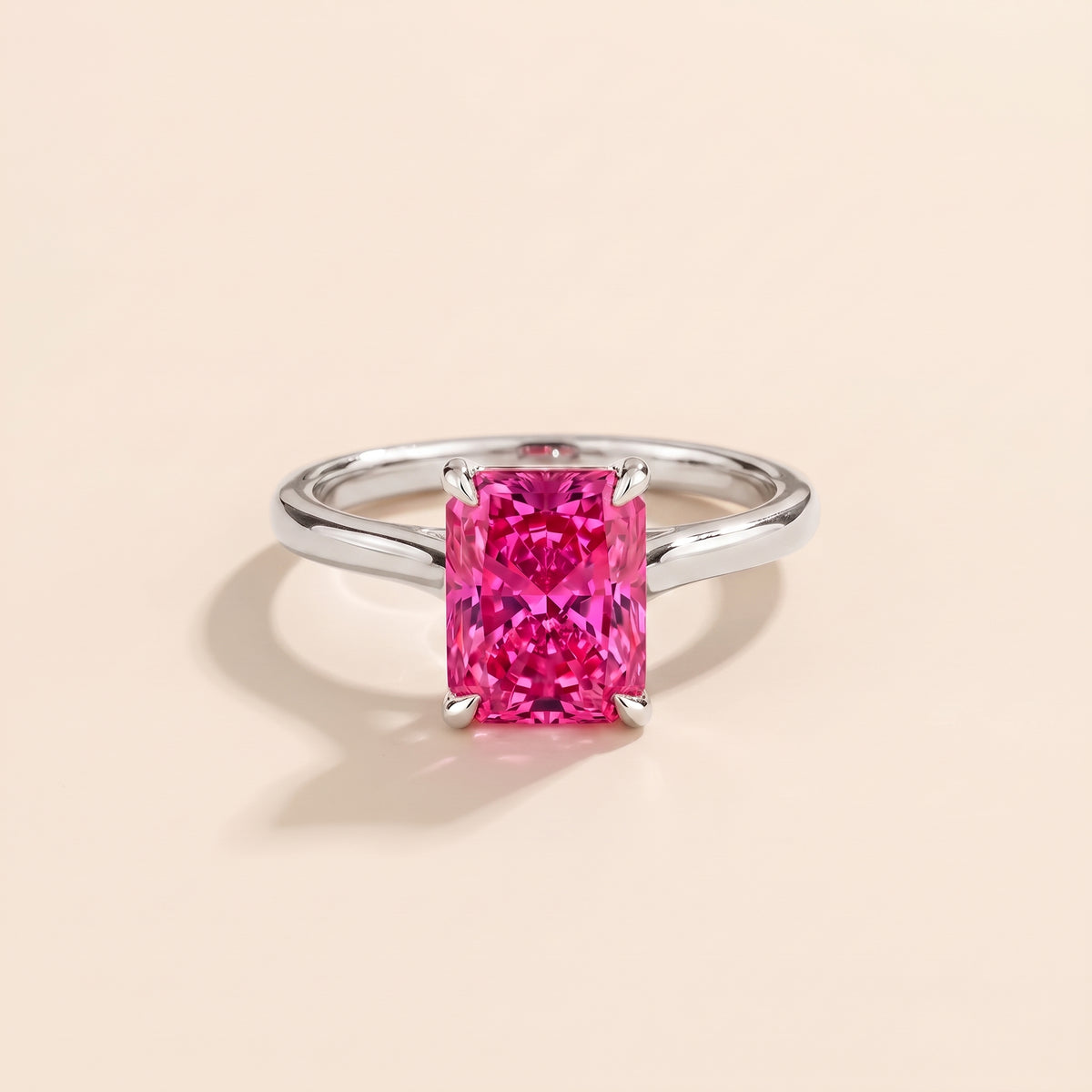 Clair Radiant Shape Vivid Pink Sapphire Cathedral Solitaire Ring front