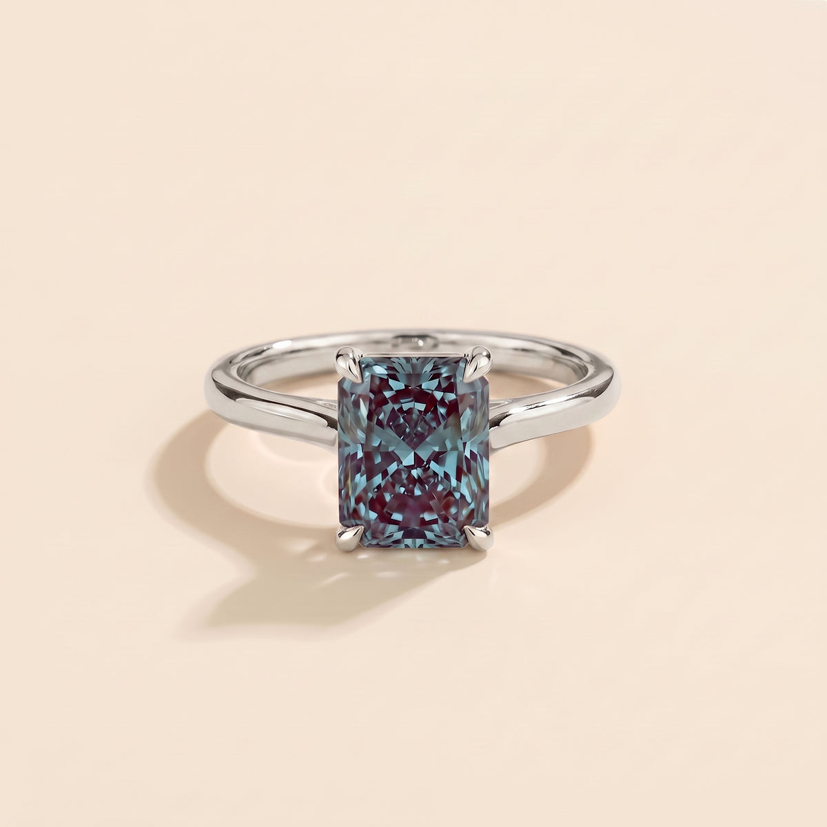 Clair Radiant Shape Alexandrite Cathedral Solitaire Ring front