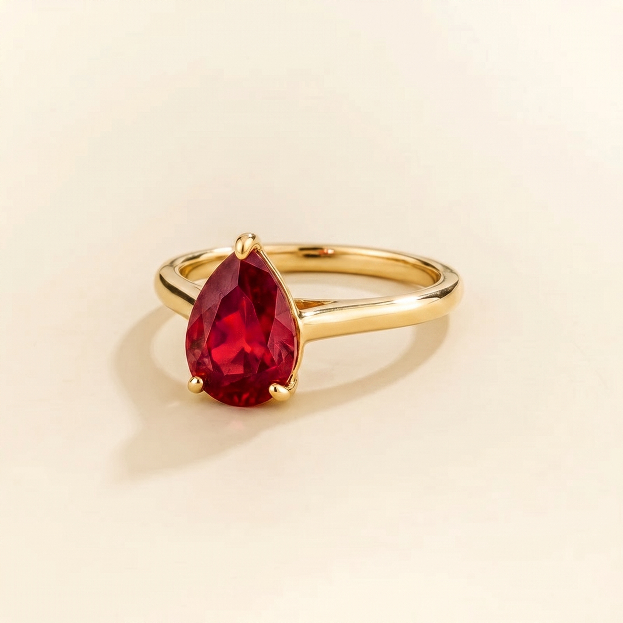 Pandal Pear Shape Ruby Cathedral Solitaire Ring three quarter