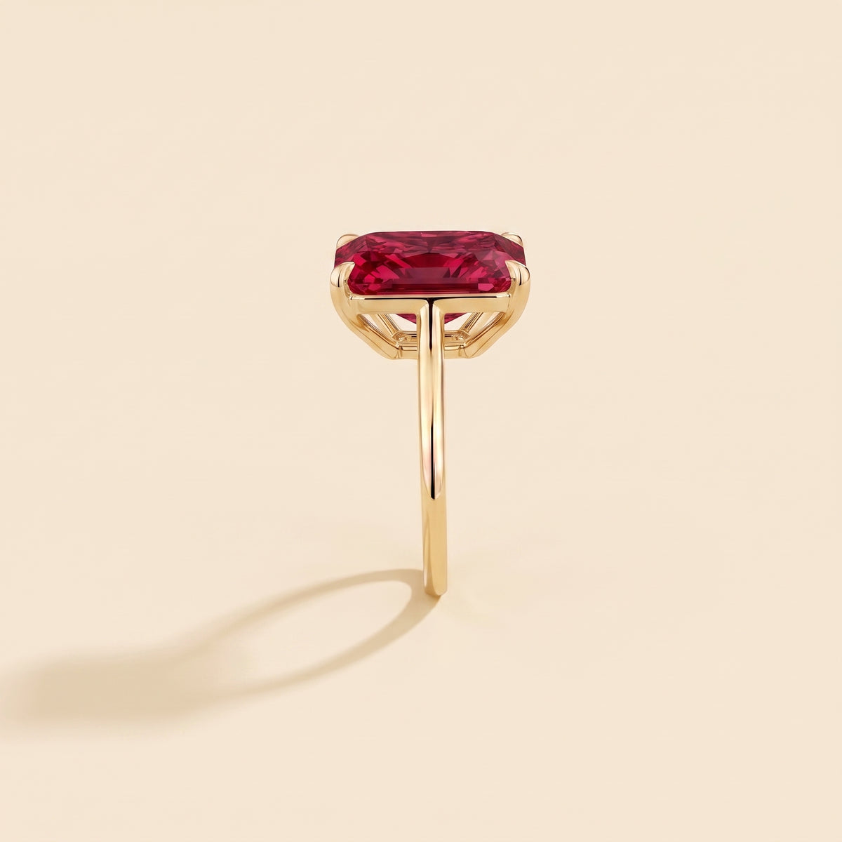 Clair Radiant Shape Ruby Cathedral Solitaire Ring side edge