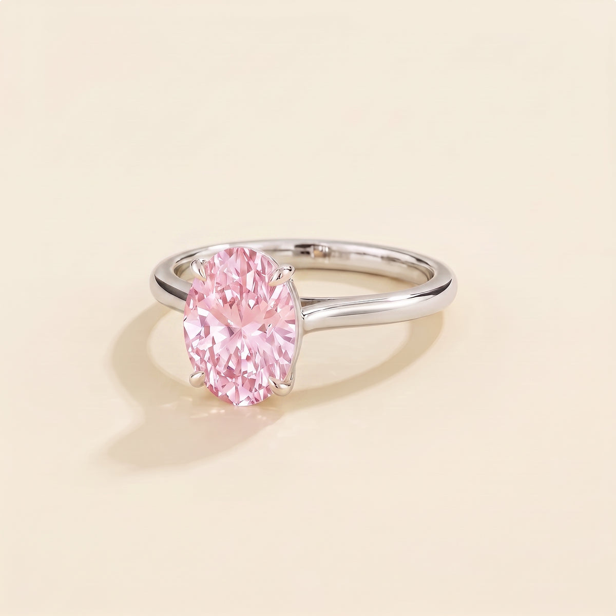 Lyra Oval Shape Pastel Pink Sapphire Cathedral Solitaire Ring three quarter