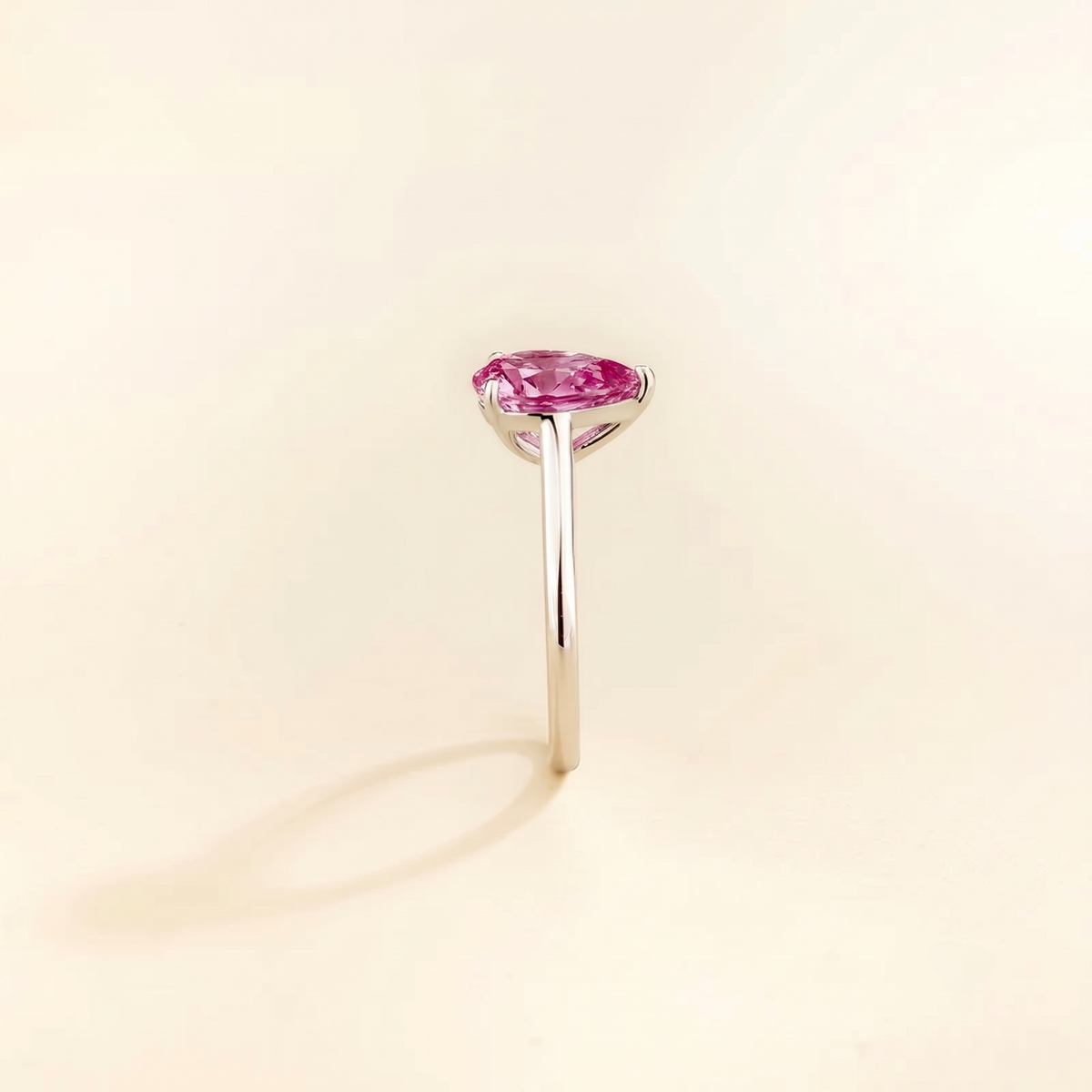 Pandal Pear Shape Pink Sapphire Cathedral Solitaire Ring in White gold