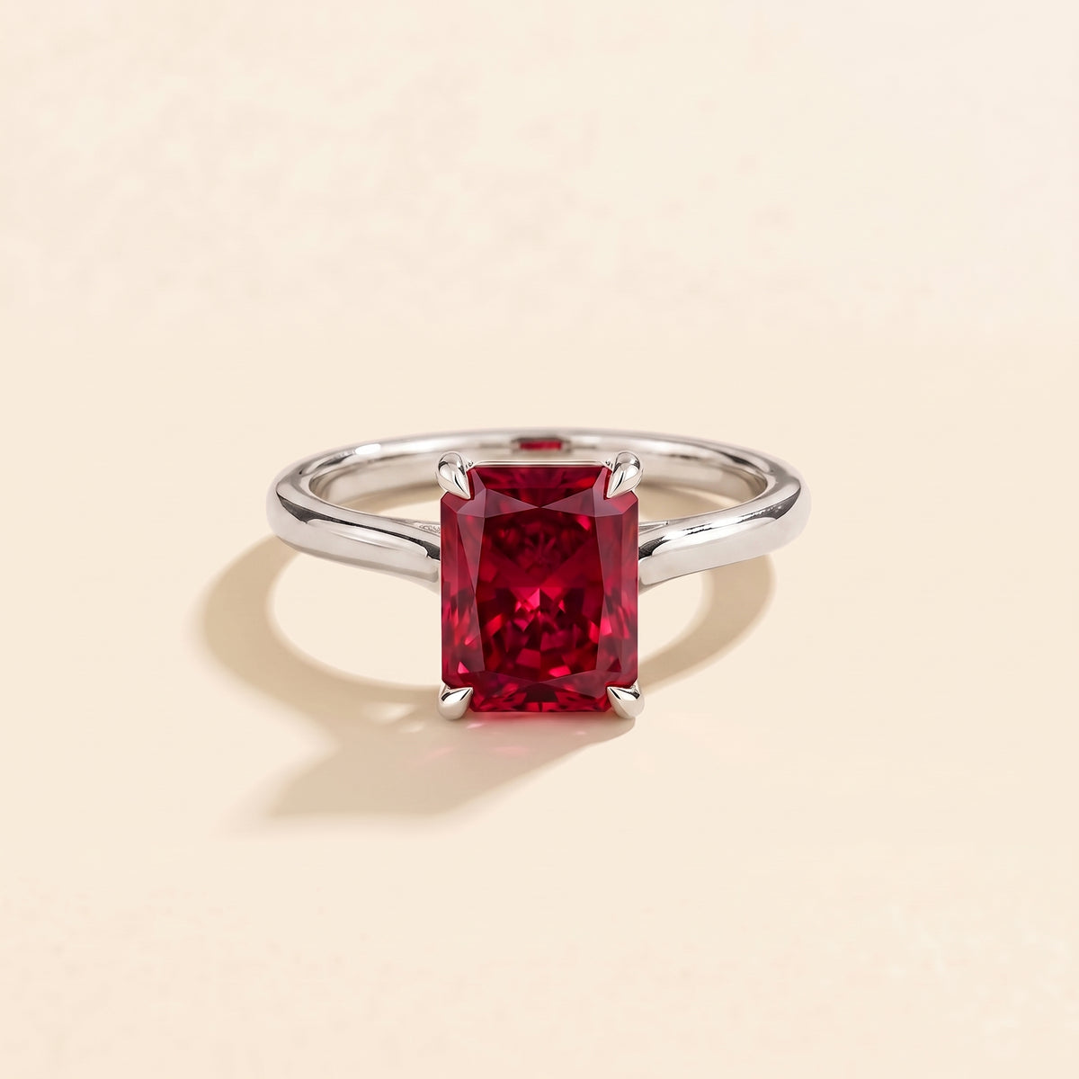 Clair Radiant Shape Ruby Cathedral Solitaire Ring front