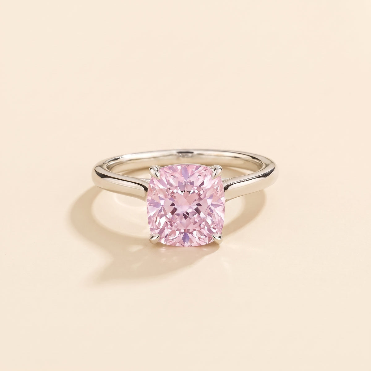 Iris Cushion Shape Pastel Pink Sapphire Cathedral Solitaire Ring front