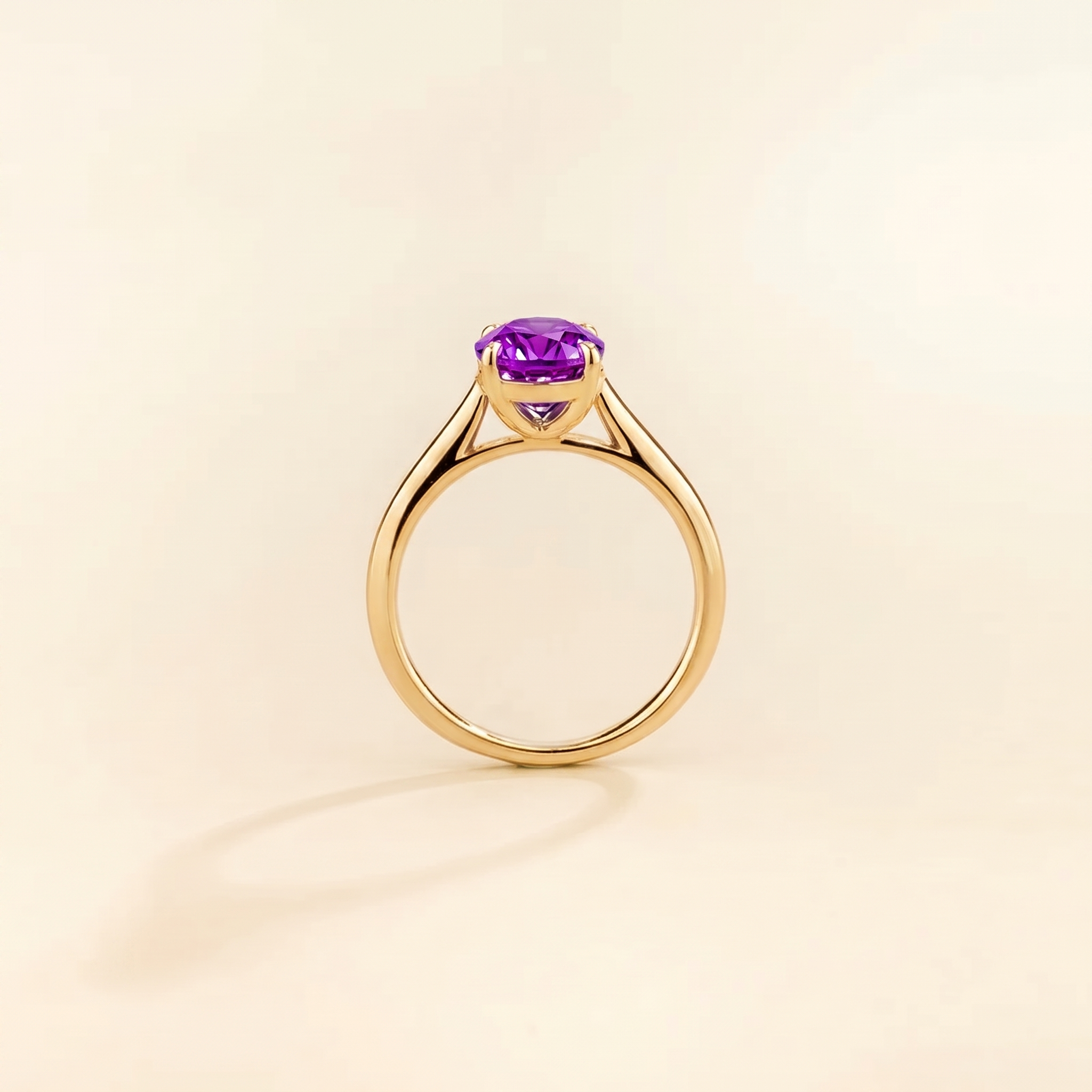 Pandal Pear Shape Purple Sapphire Cathedral Solitaire Ring side profile