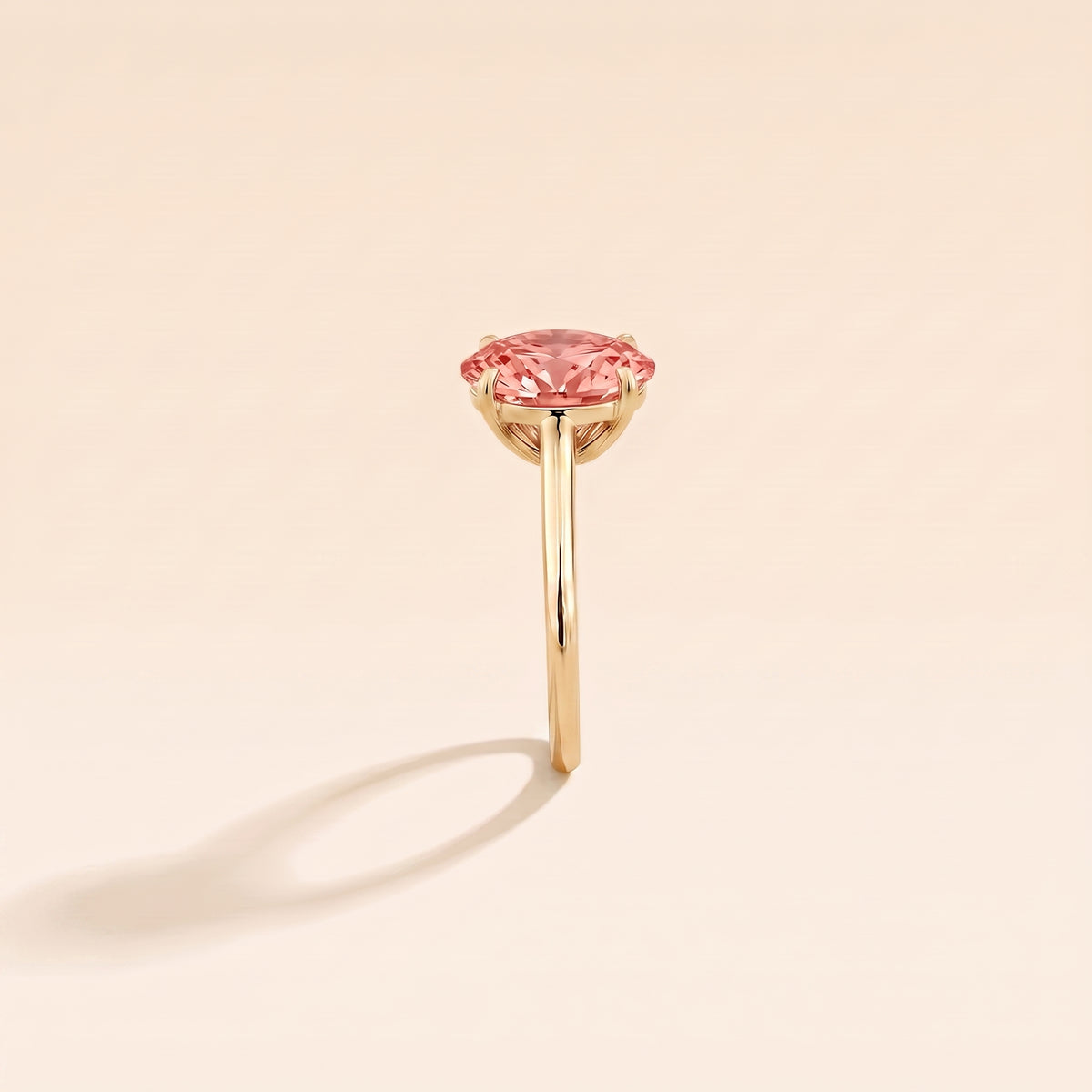 Lyra Oval Shape Padparadscha Sapphire Cathedral Solitaire Ring side edge