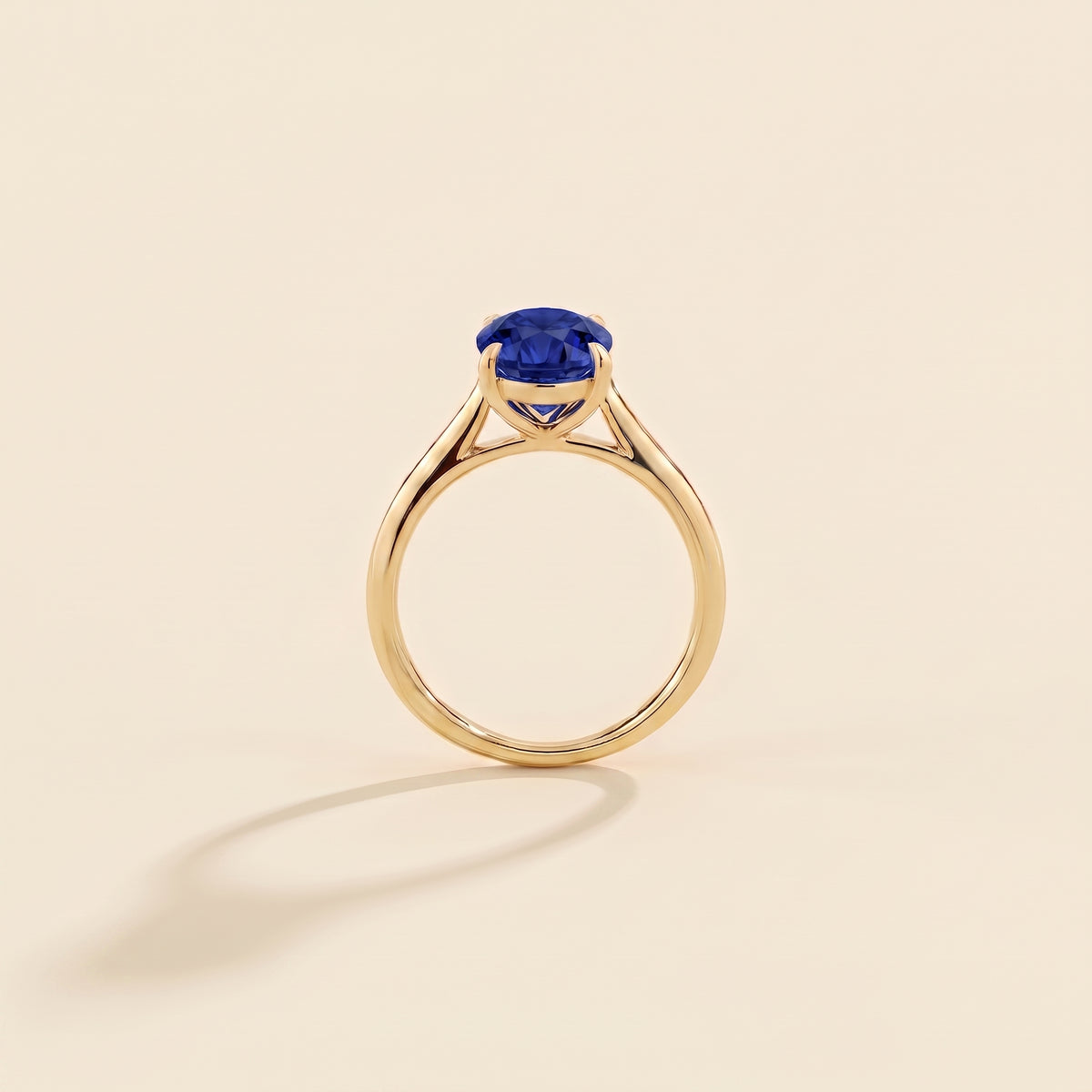 Lyra Oval Shape Blue Sapphire Cathedral Solitaire Ring side profile