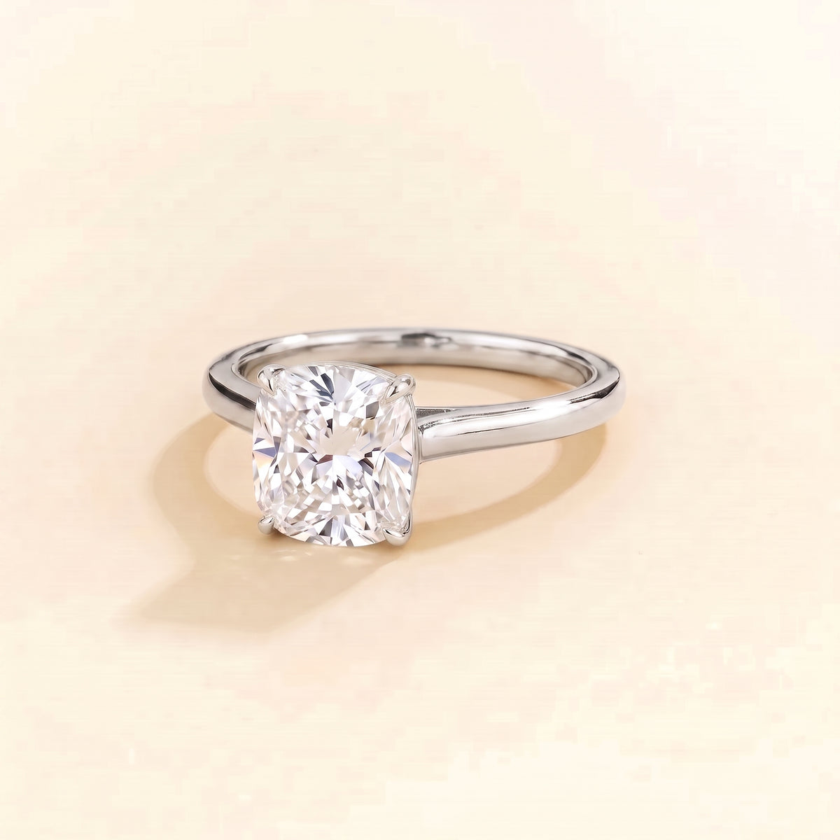 Cushion Shape Diamond Cathedral Solitaire Ring in White Gold
