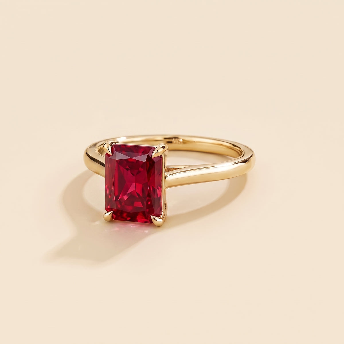 Clair Radiant Shape Ruby Cathedral Solitaire Ring three quarters