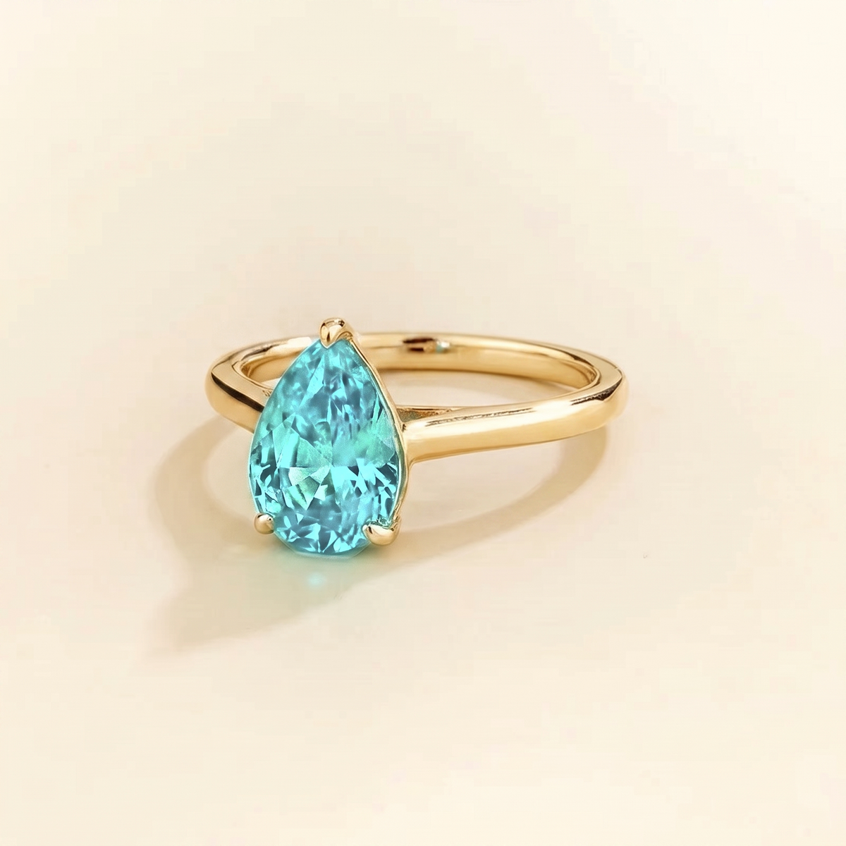 Pandal Pear Shape Paraiba Cathedral Solitaire Ring three quarter