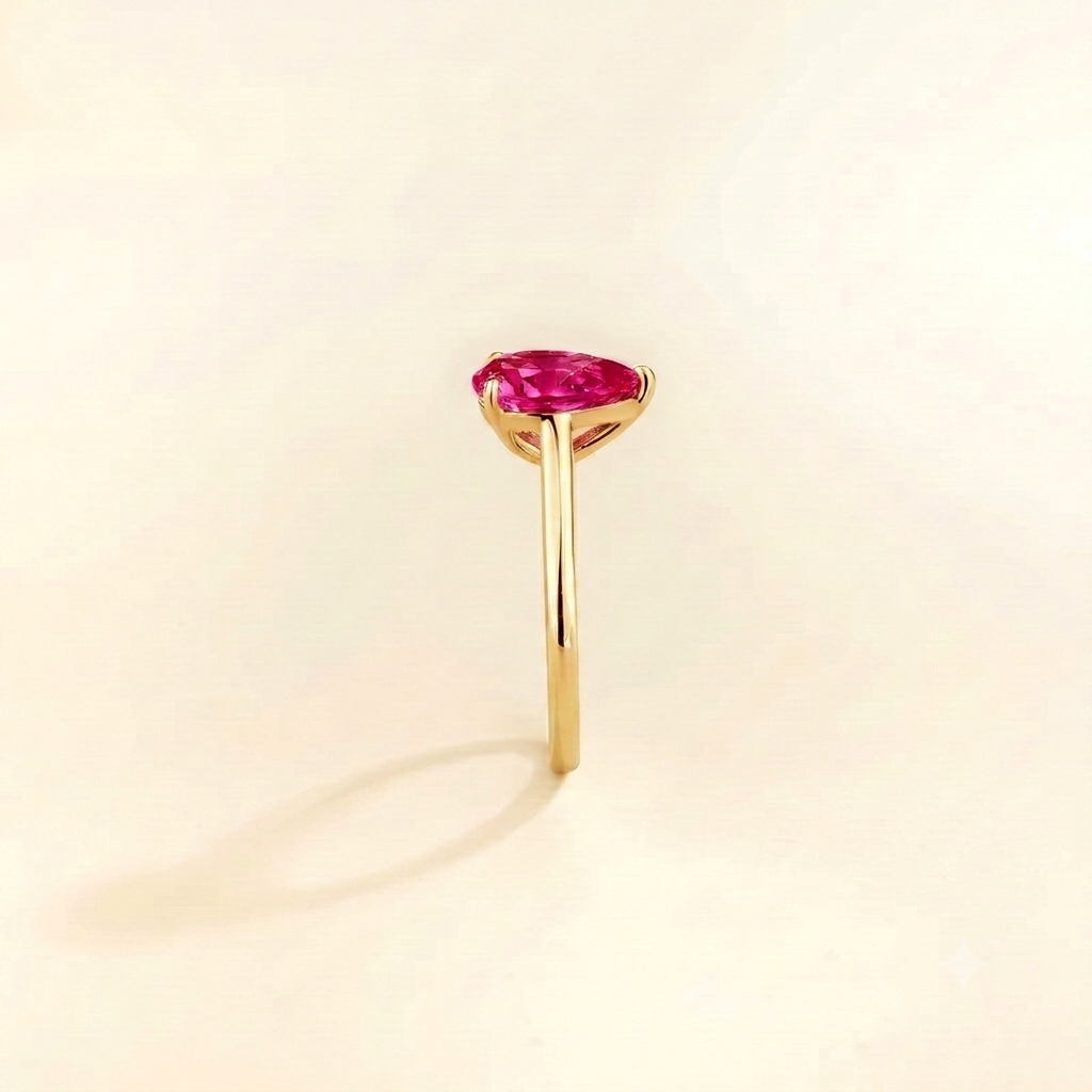 Pandal Pear Shape Vivd Pink Sapphire Cathedral Solitaire Ring side edge