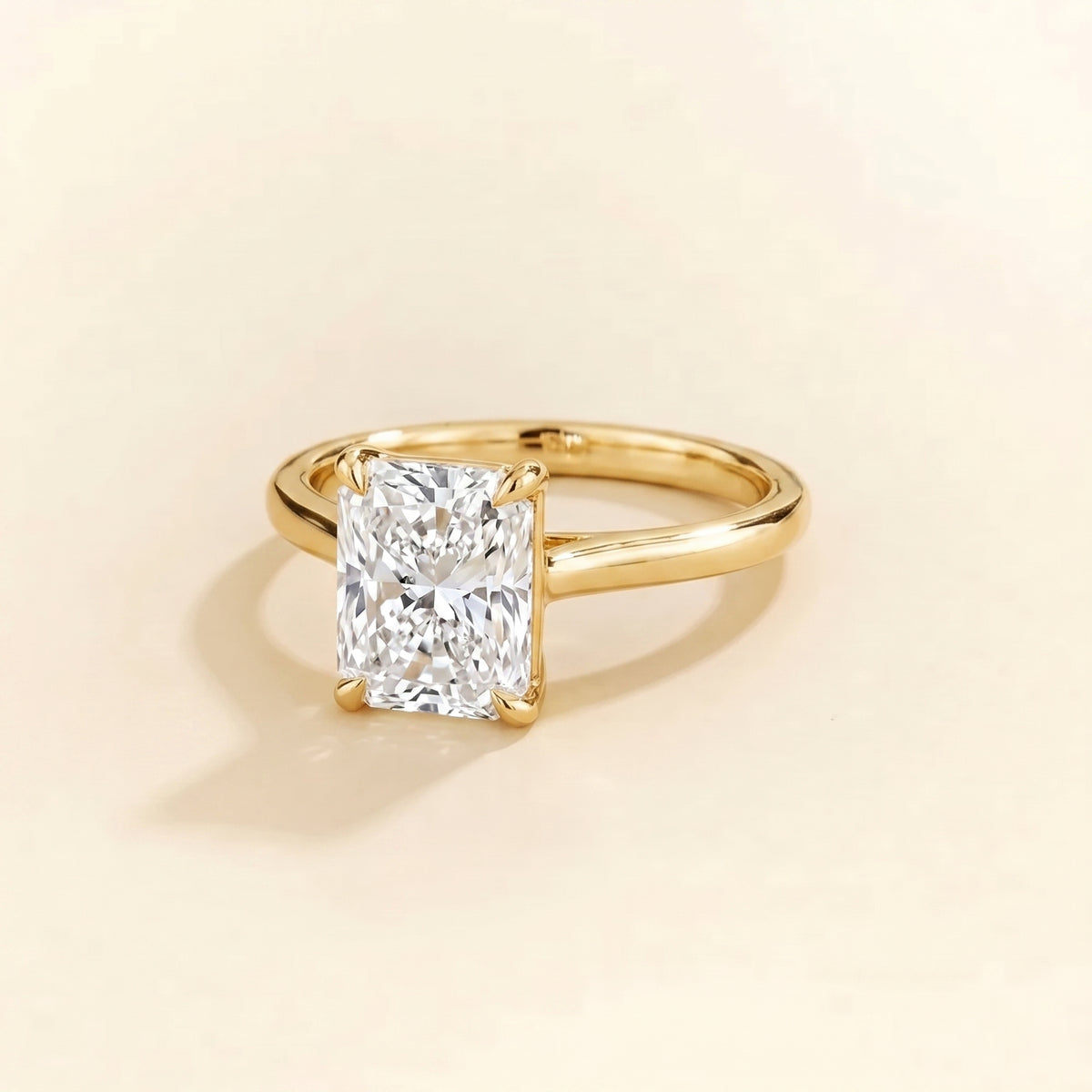 Clair Radiant Shape Diamond Cathedral Solitaire Ring three quarter