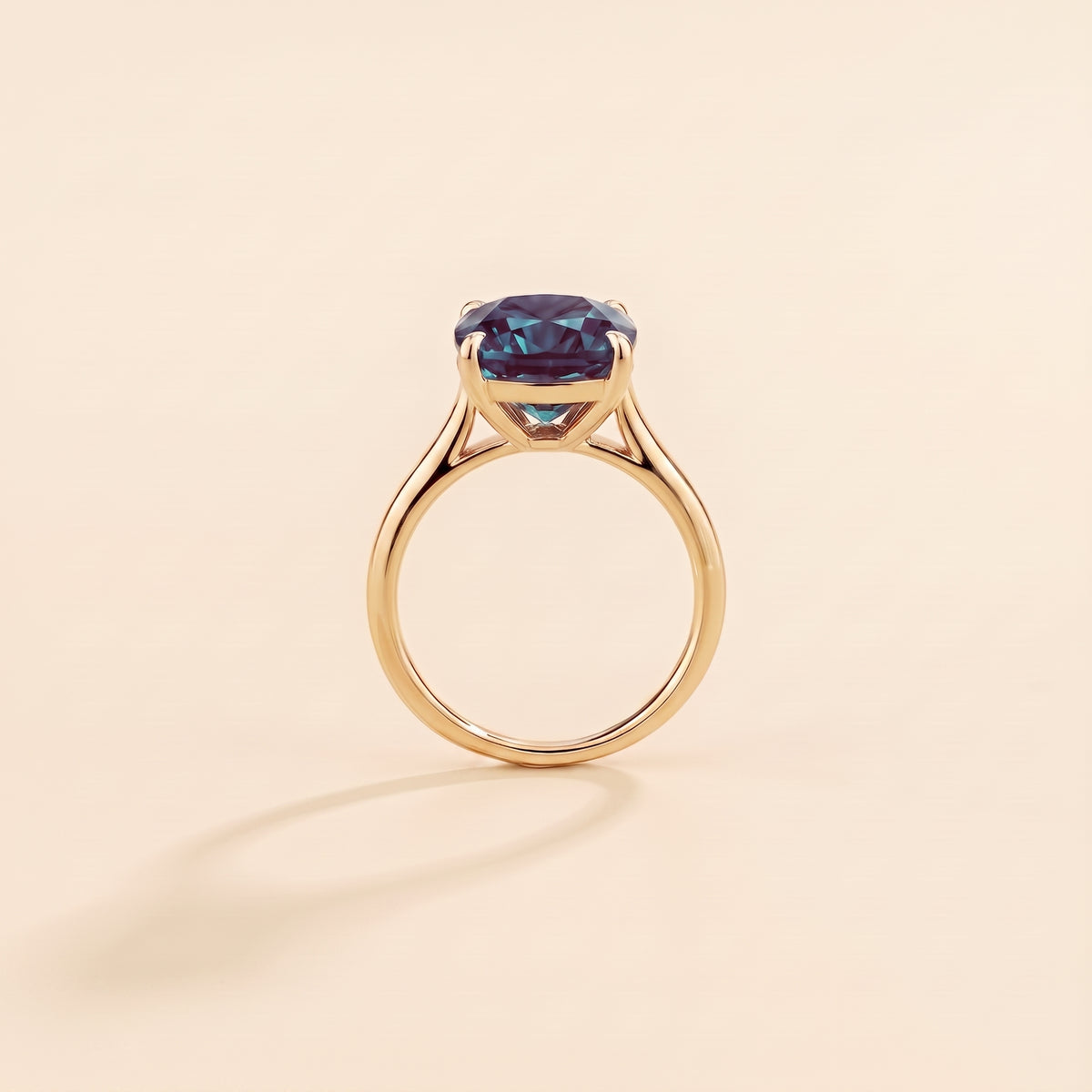 Iris Cushion Shape Alexandrite Cathedral Solitaire Ring side profile