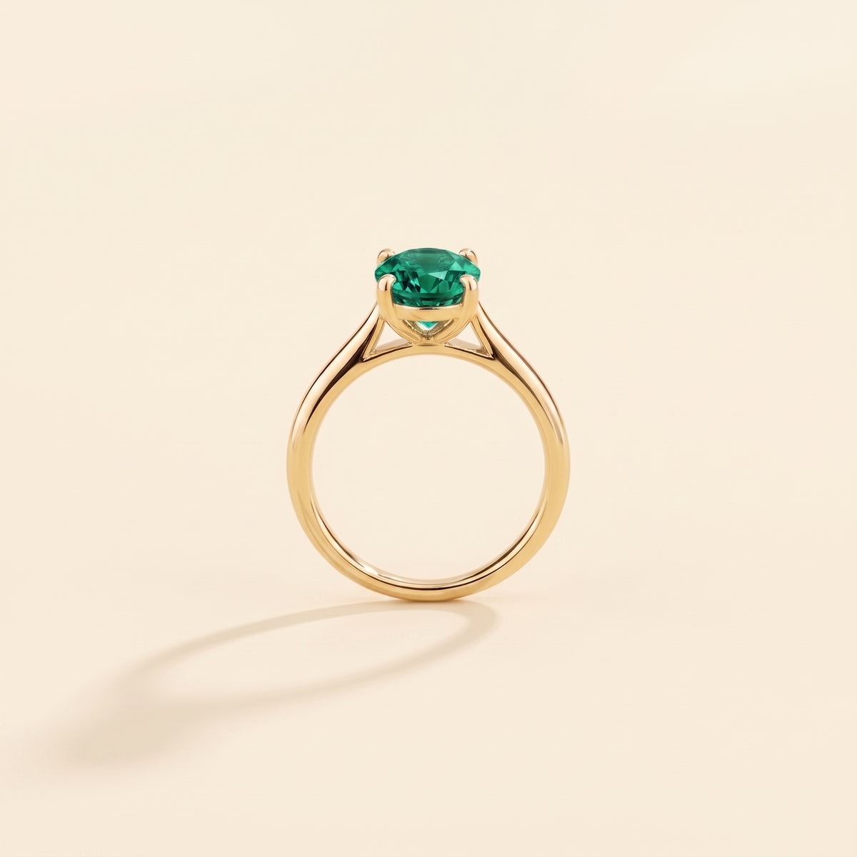 Lyra Oval Shape Emerald Cathedral Solitaire Ring side profile
