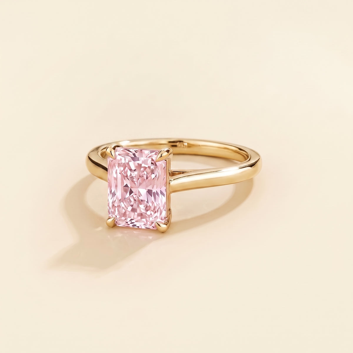 Clair Radiant Shape Pastel Pink Sapphire Cathedral Solitaire Ring three quarter