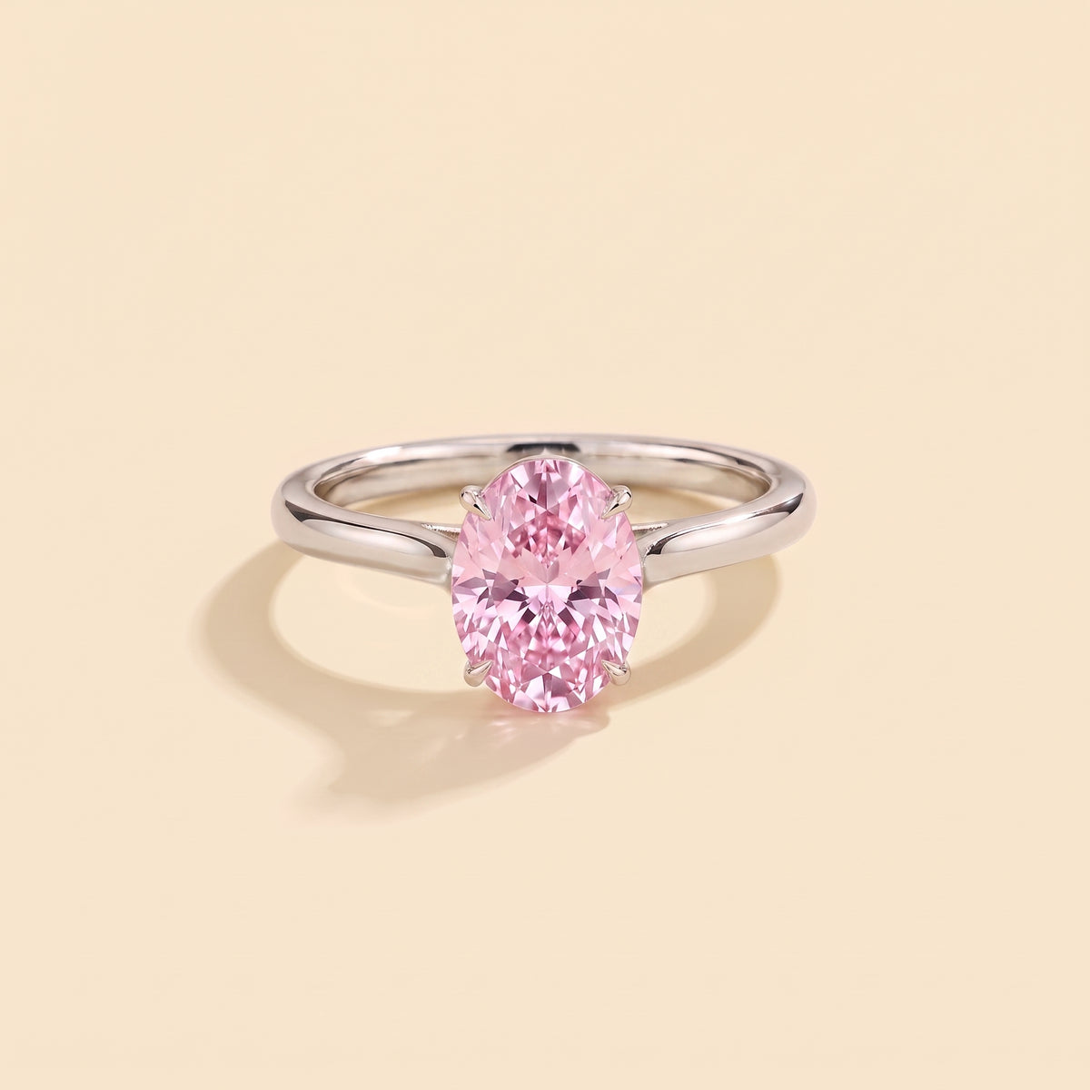 Lyra Oval Shape Pastel Pink Sapphire Cathedral Solitaire Ring front