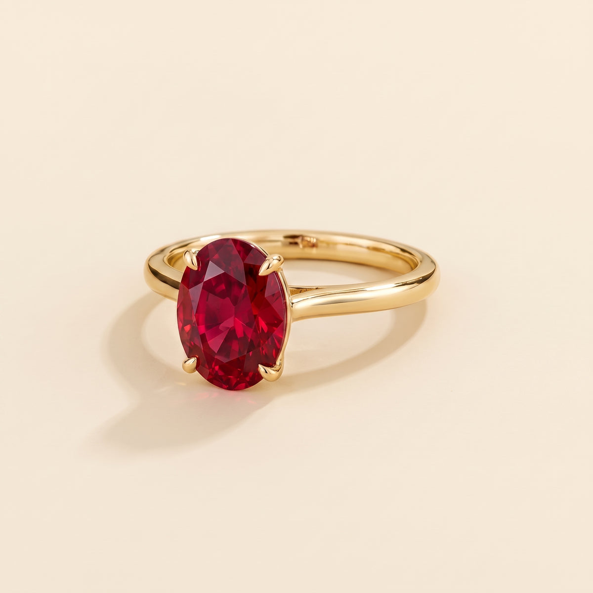 Lyra Oval Shape Ruby Cathedral Solitaire Ring three quarter