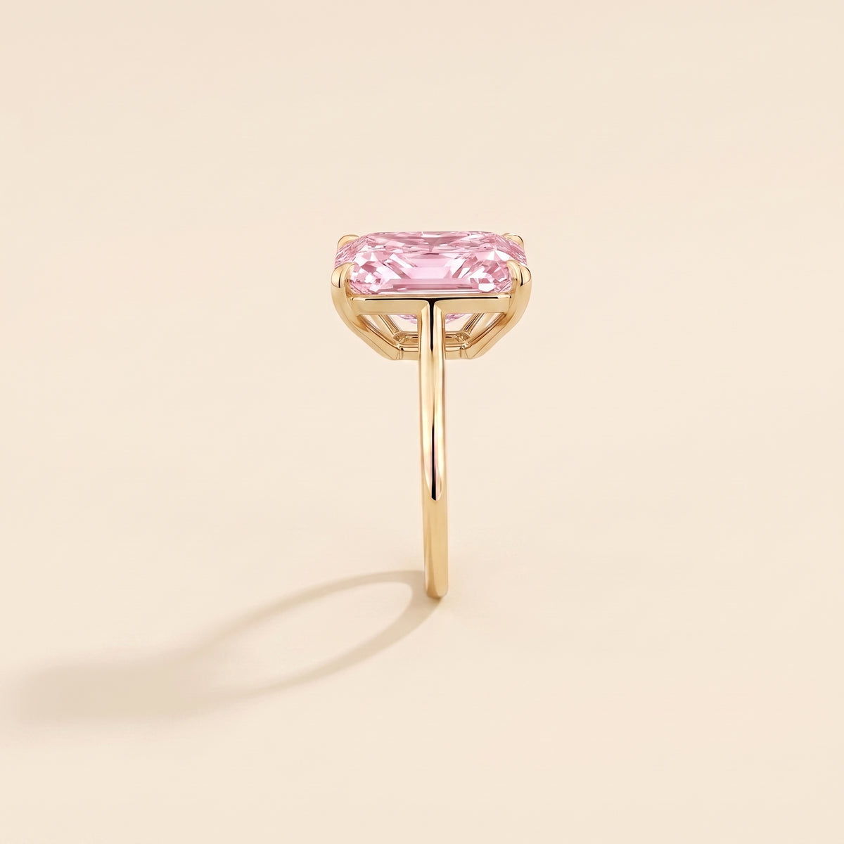 Clair Radiant Shape Pastel Pink Sapphire Cathedral Solitaire Ring side edge