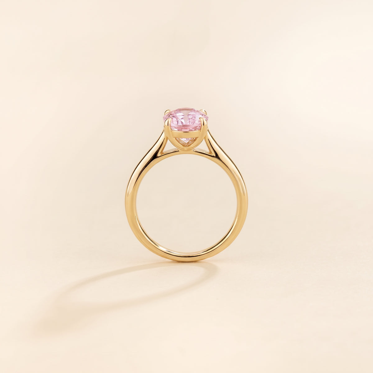 Lyra Oval Shape Pastel Pink Sapphire Cathedral Solitaire Ring side profile
