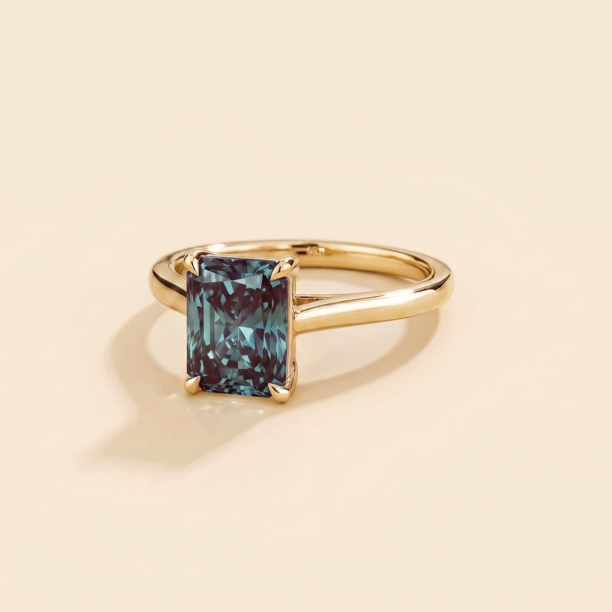 Clair Radiant Shape Alexandrite Cathedral Solitaire Ring three quarter