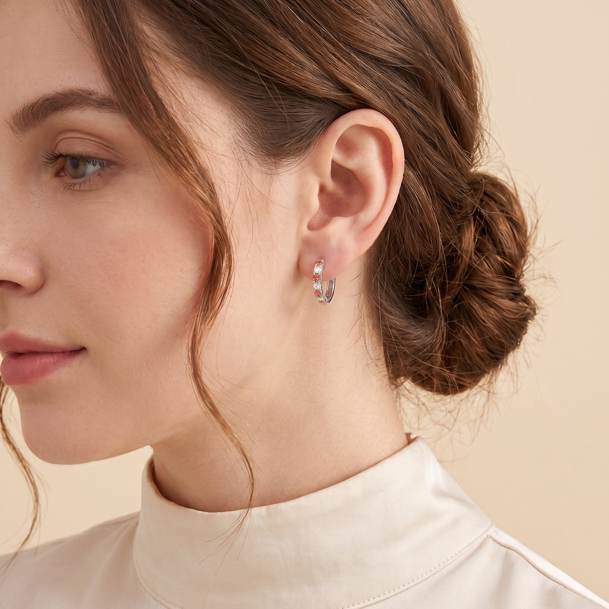 Stacy Padparadscha Sapphire & Diamond Huggie Earrings in White Gold