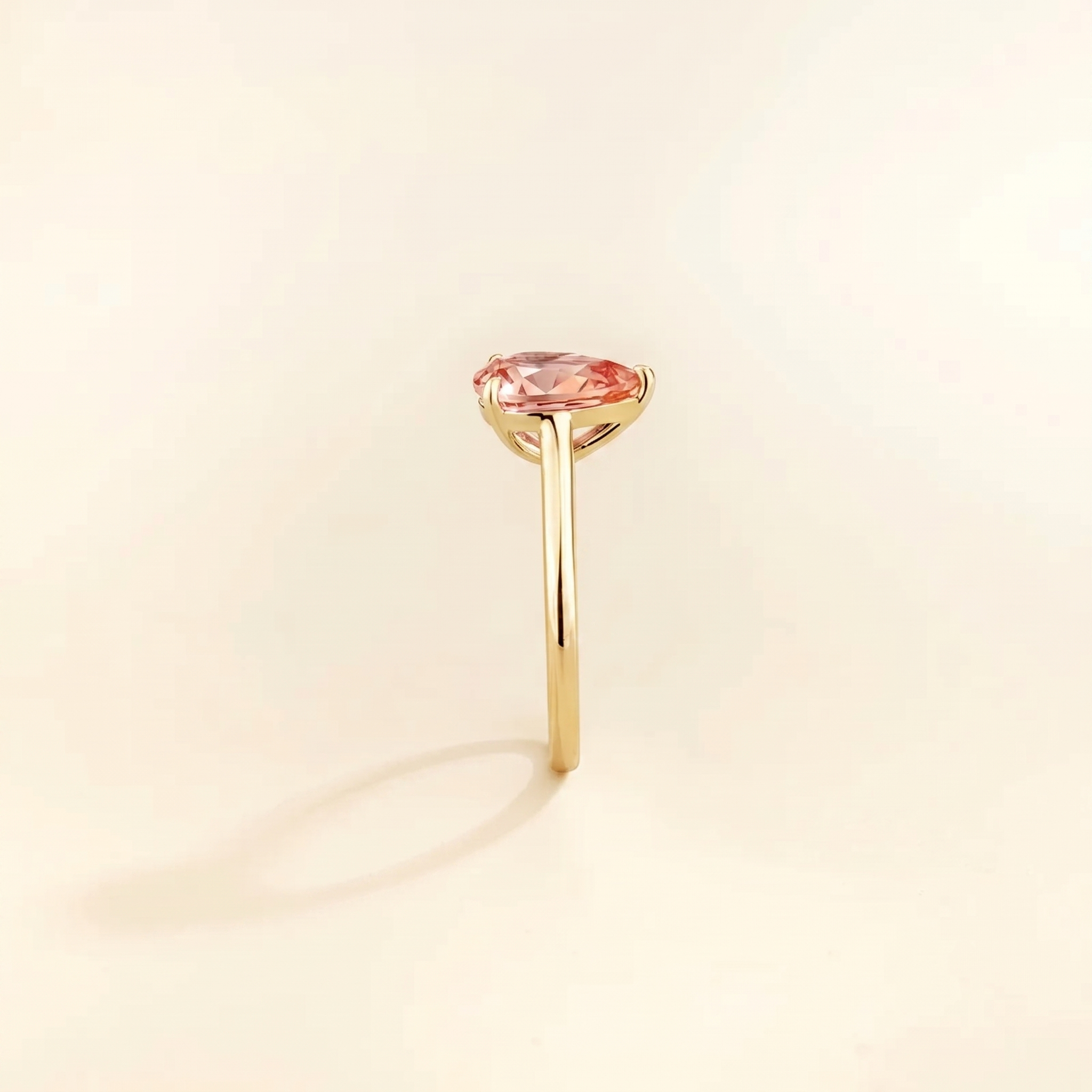 Pandal Pear Shape Padparadscha Sapphire Cathedral Solitaire Ring side edge