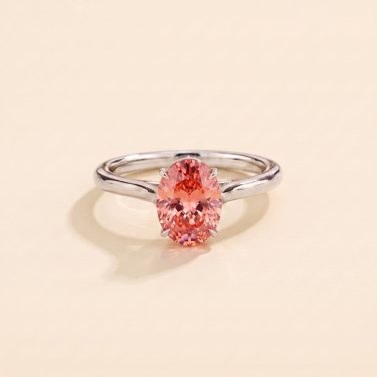 Lyra Oval Shape Padparadscha Sapphire Cathedral Solitaire Ring front