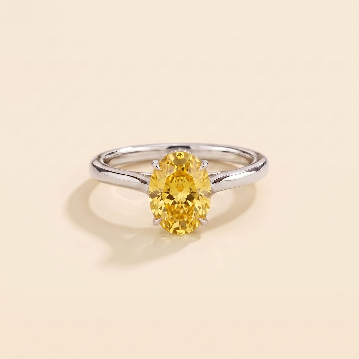 Lyra Oval Shape Yellow Sapphire Cathedral Solitaire Ring front