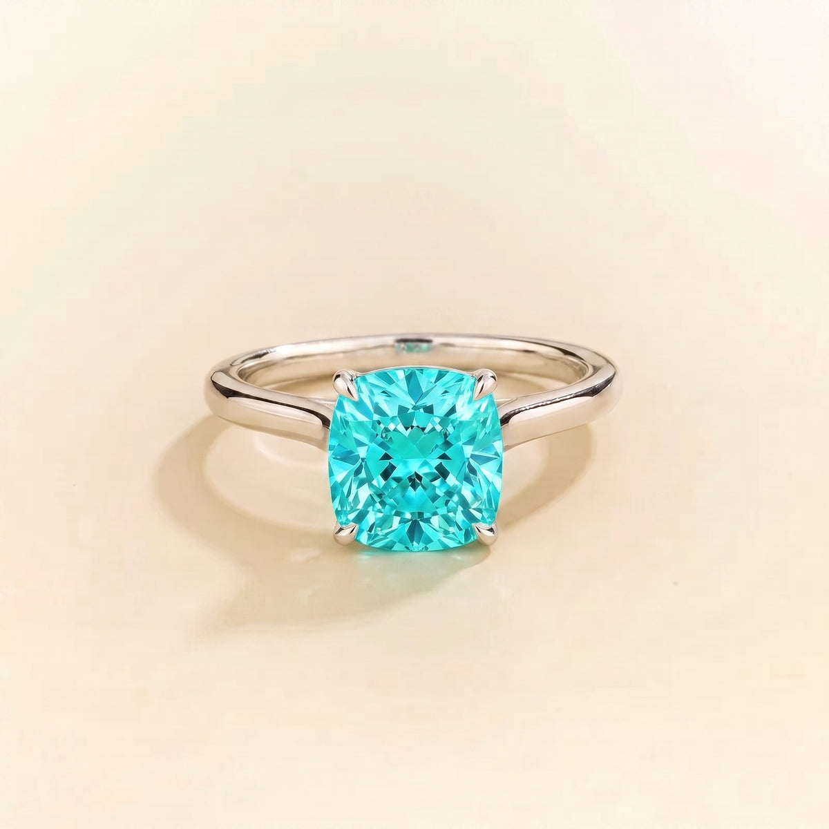 Iris Cushion Shape Paraiba Cathedral Solitaire Ring front