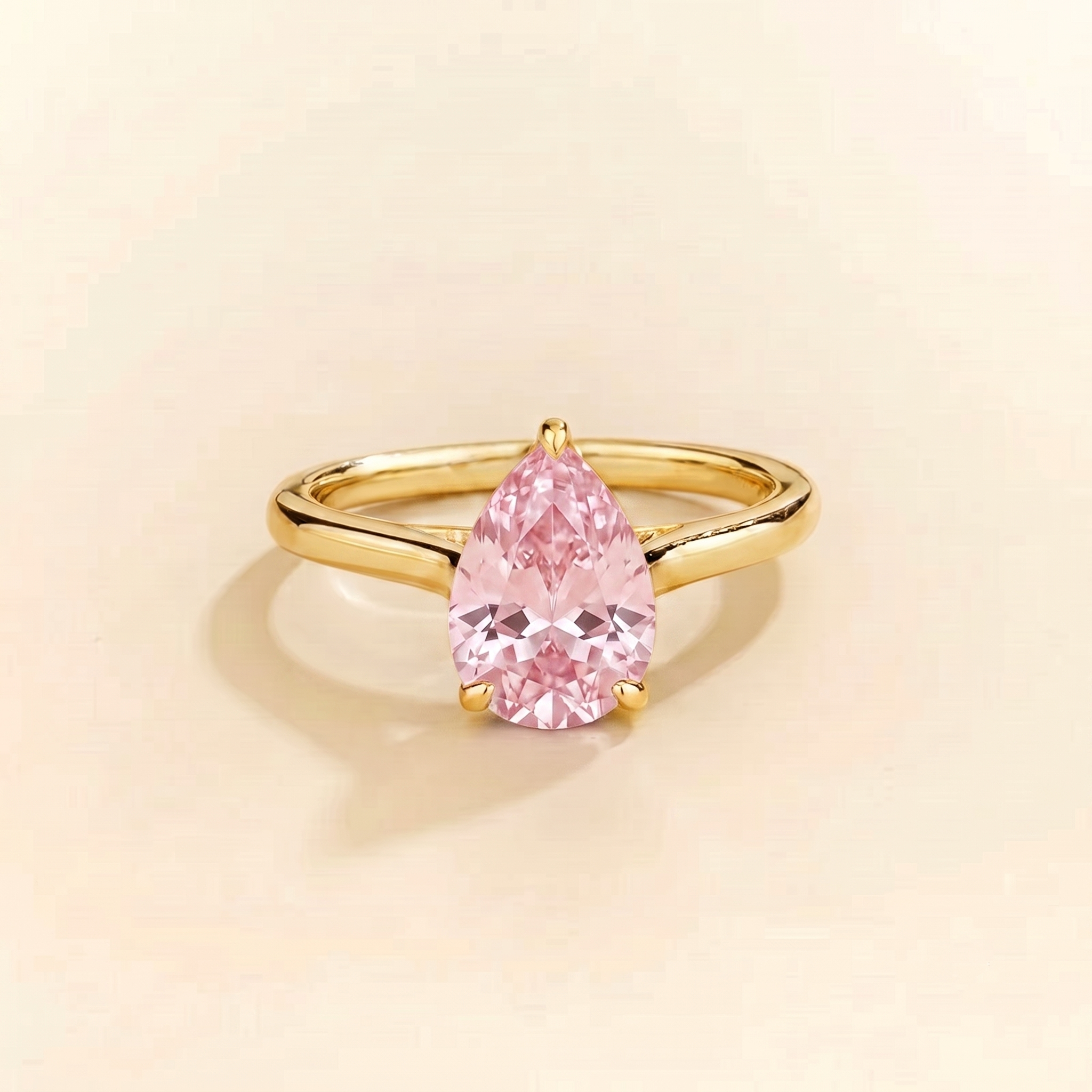 Pandal Pear Shape Pastel Pink Sapphire Cathedral Solitaire Ring front