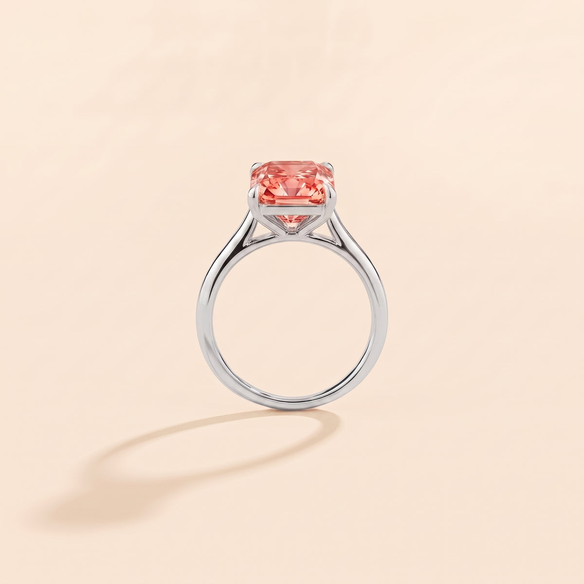 Clair Radiant Shape Padparadscha Sapphire Cathedral Solitaire side profile