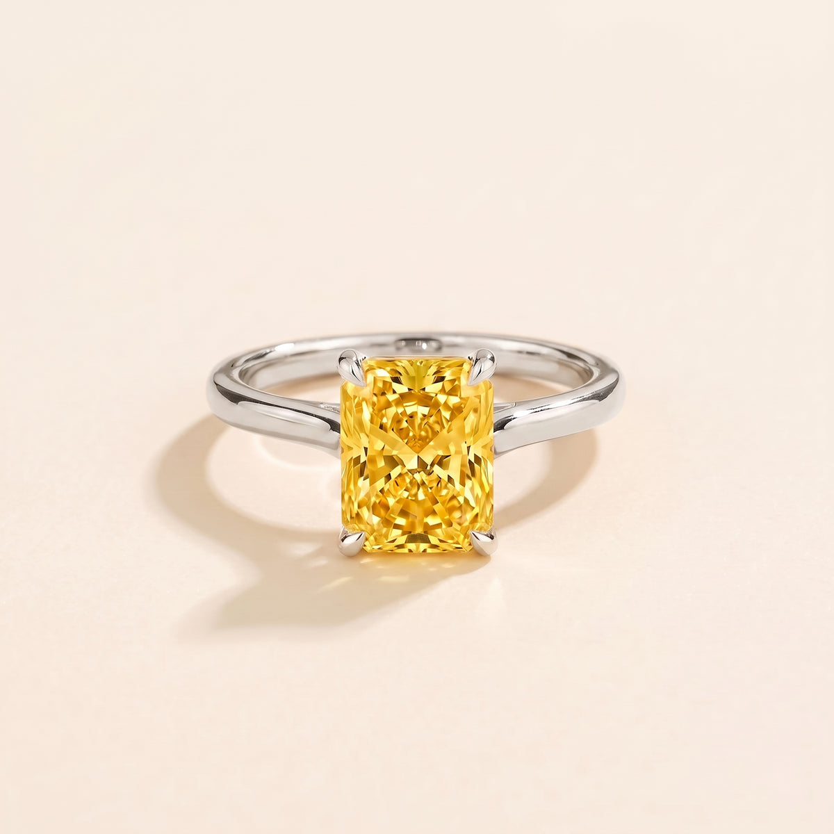 Clair Radiant Shape Yellow Saphire Cathedral Solitaire Ring front