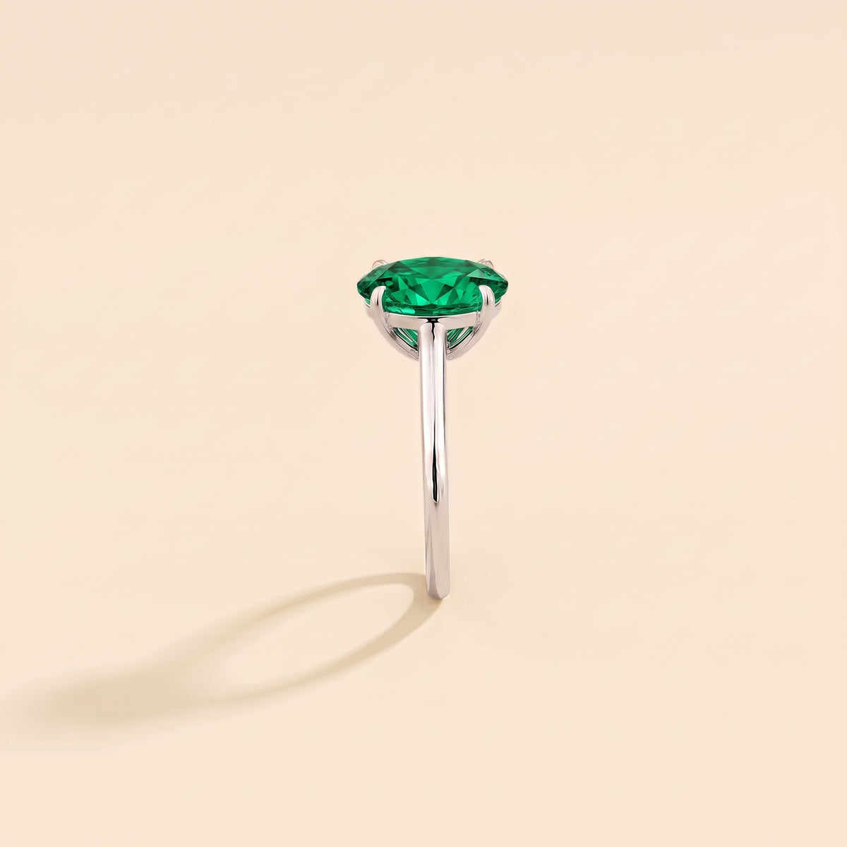 Lyra Oval Shape Emerald Cathedral Solitaire Ring side edge