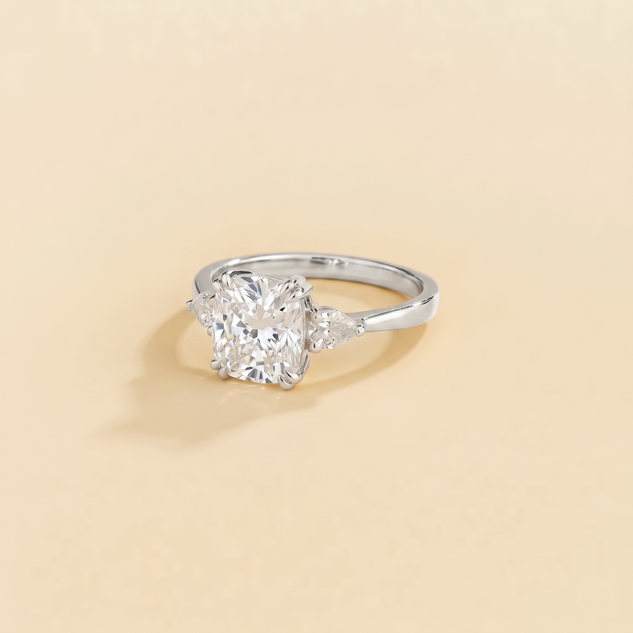 Ailes Diamond Cushion Cut & Pear Cut White Gold Ring