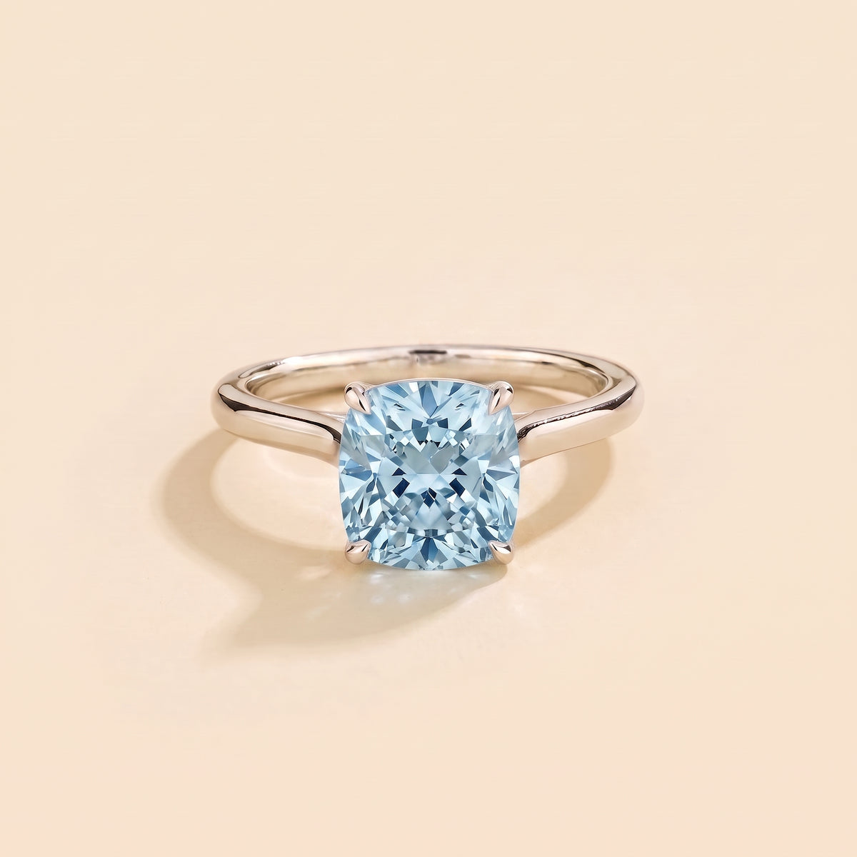 Iris Cushion Shape Aquamarine Cathedral Solitaire Ring front