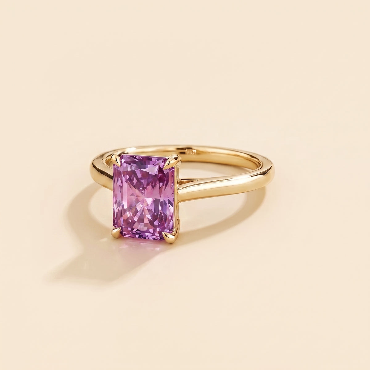 Clair Radiant Shape Purple Sapphire Cathedral Solitaire Ring three