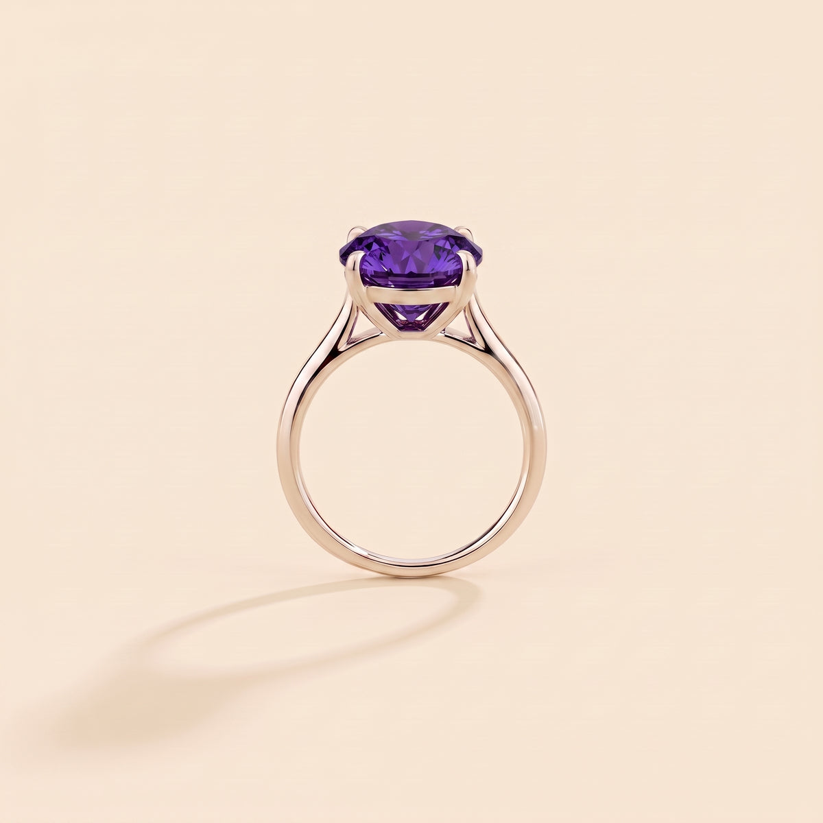 Iris Cushion Shape Purple Sapphire Cathedral Solitaire Ring side profile