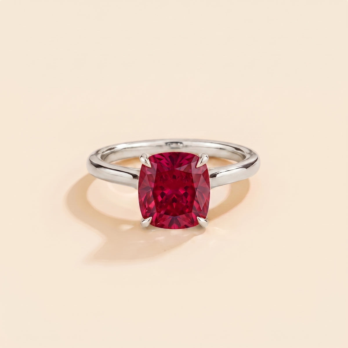 Iris Cushion Shape Ruby Cathedral Solitaire Ring front
