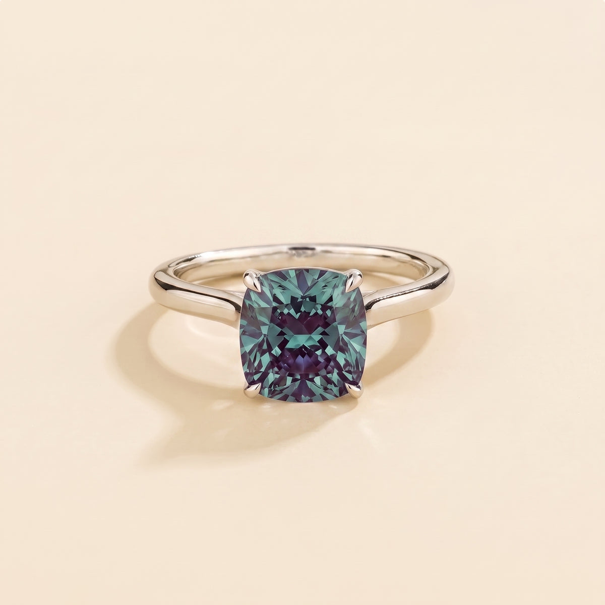Iris Cushion Shape Alexandrite Cathedral Solitaire Ring front