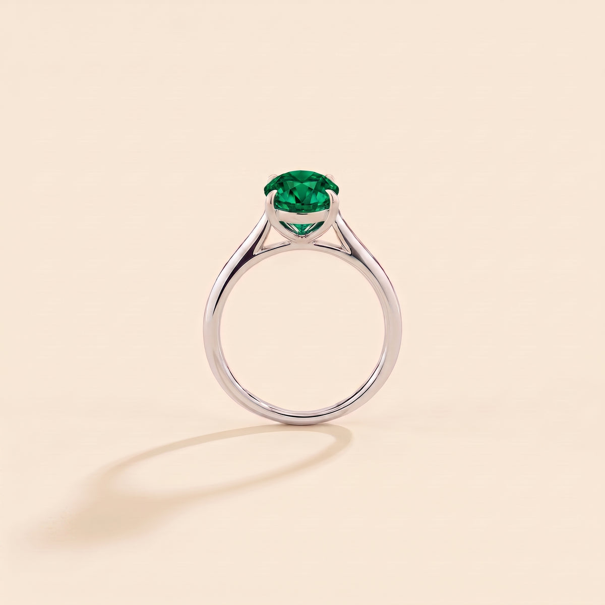 Lyra Oval Shape Emerald Cathedral Solitaire Ring side profile