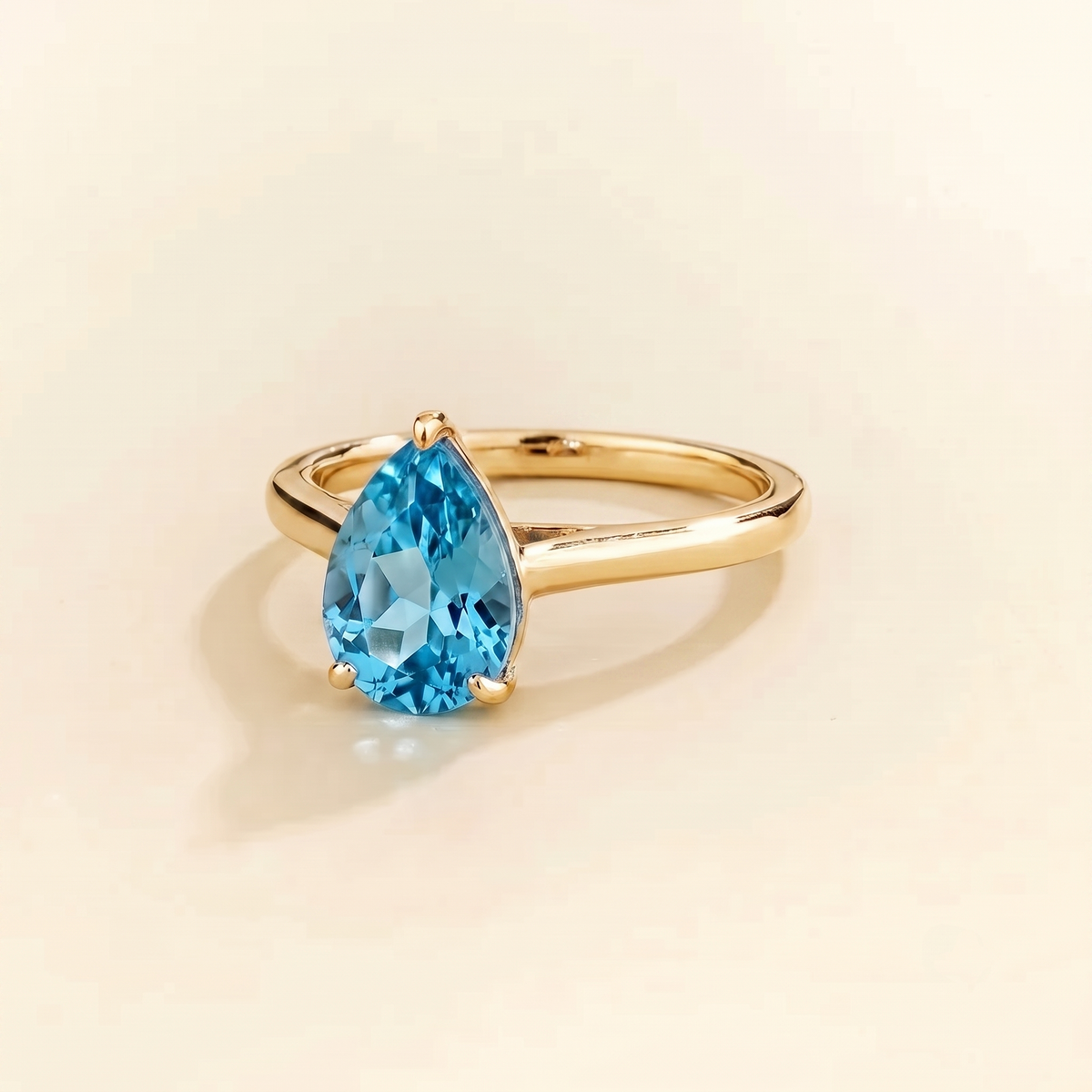 Pandal Pear Shape Aquamarine Cathedral Solitaire Ring three quarter