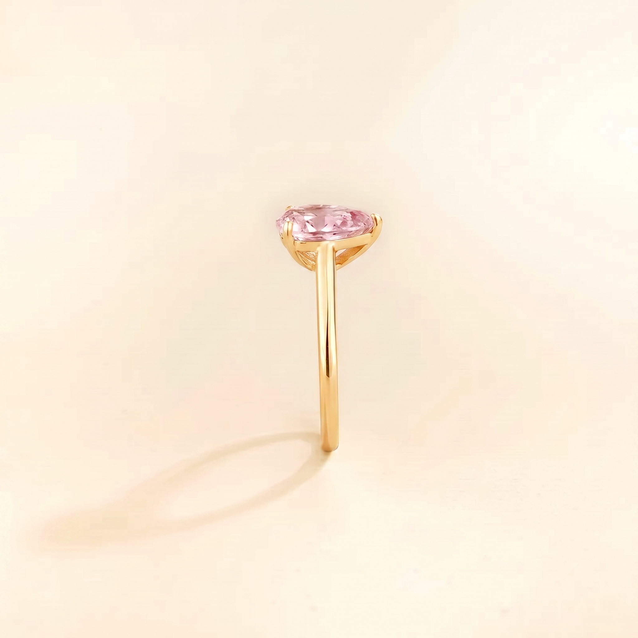 Pandal Pear Shape Pastel Pink Sapphire Cathedral Solitaire Ring side edge