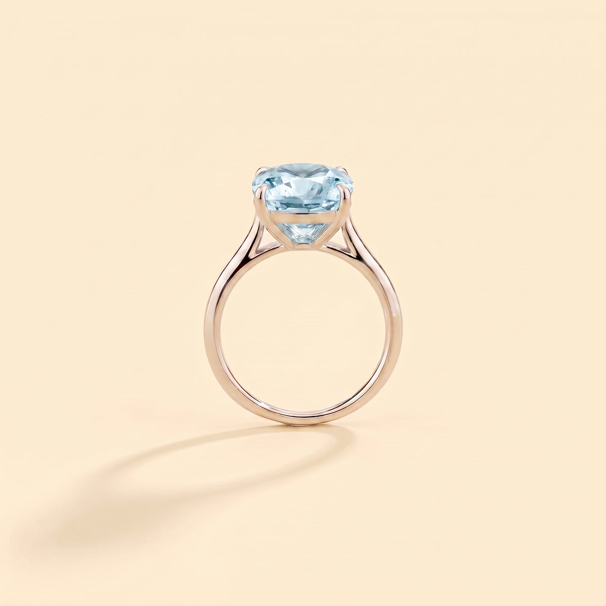 Iris Cushion Shape Aquamarine Cathedral Solitaire Ring side profile