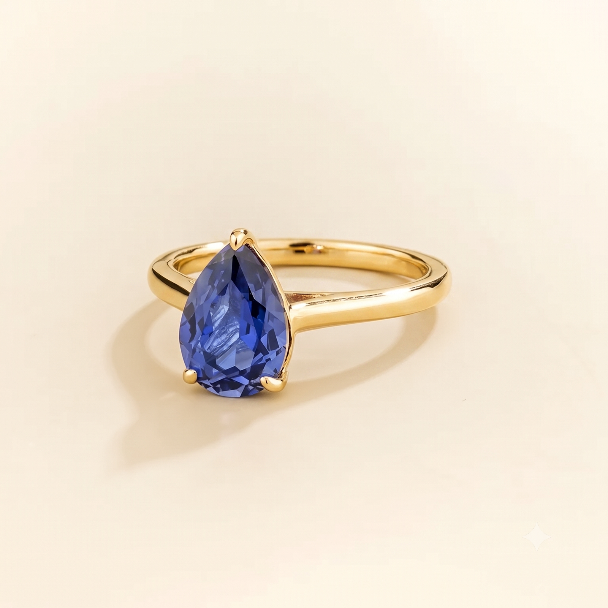 Pandal Pear Shape Blue Sapphire Cathedral Solitaire Ring three quarter