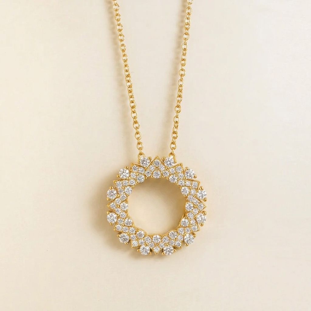 Starry Diamond Eternity Circle Pendant Necklace In Gold