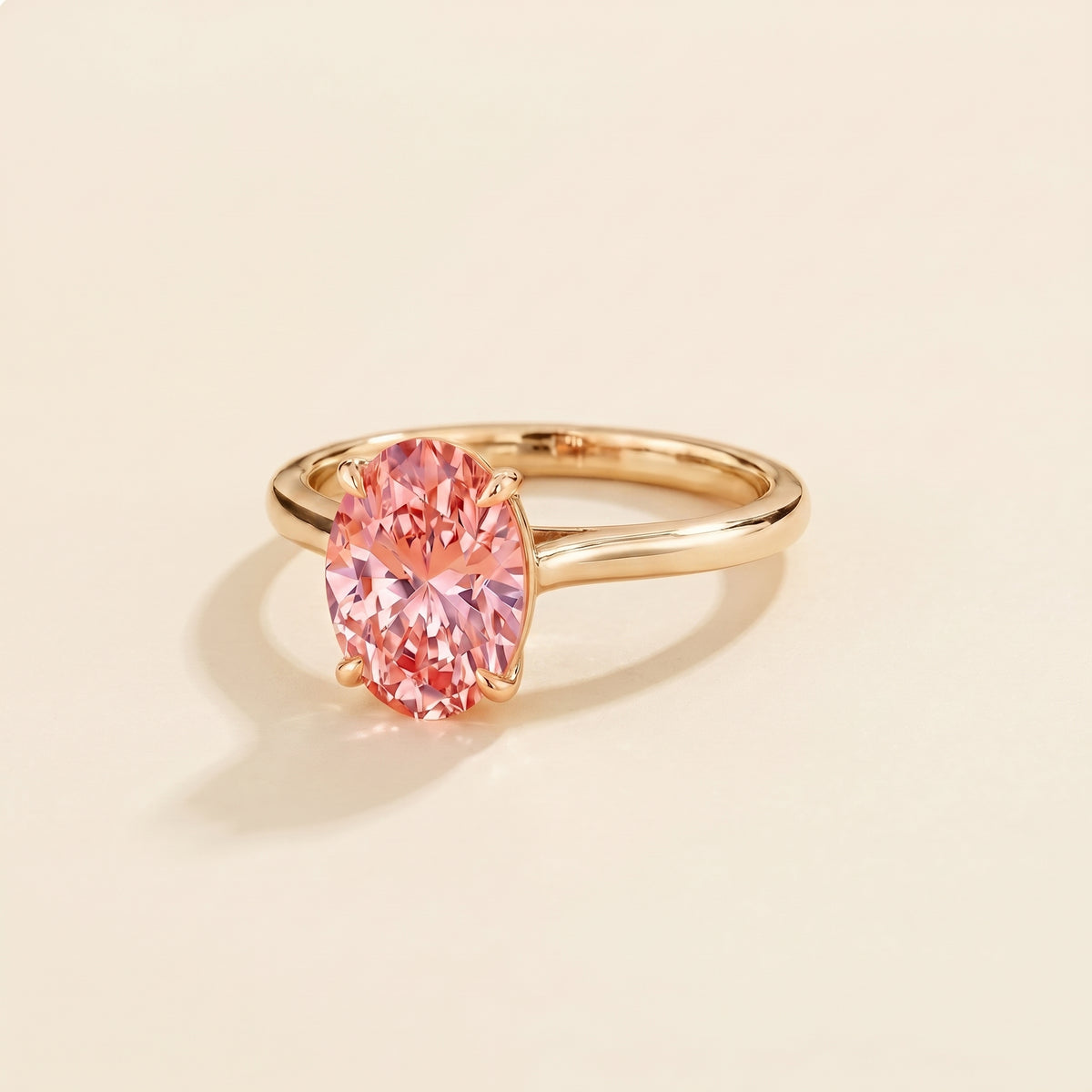 Lyra Oval Shape Padparadscha Sapphire Cathedral Solitaire Ring three quarter