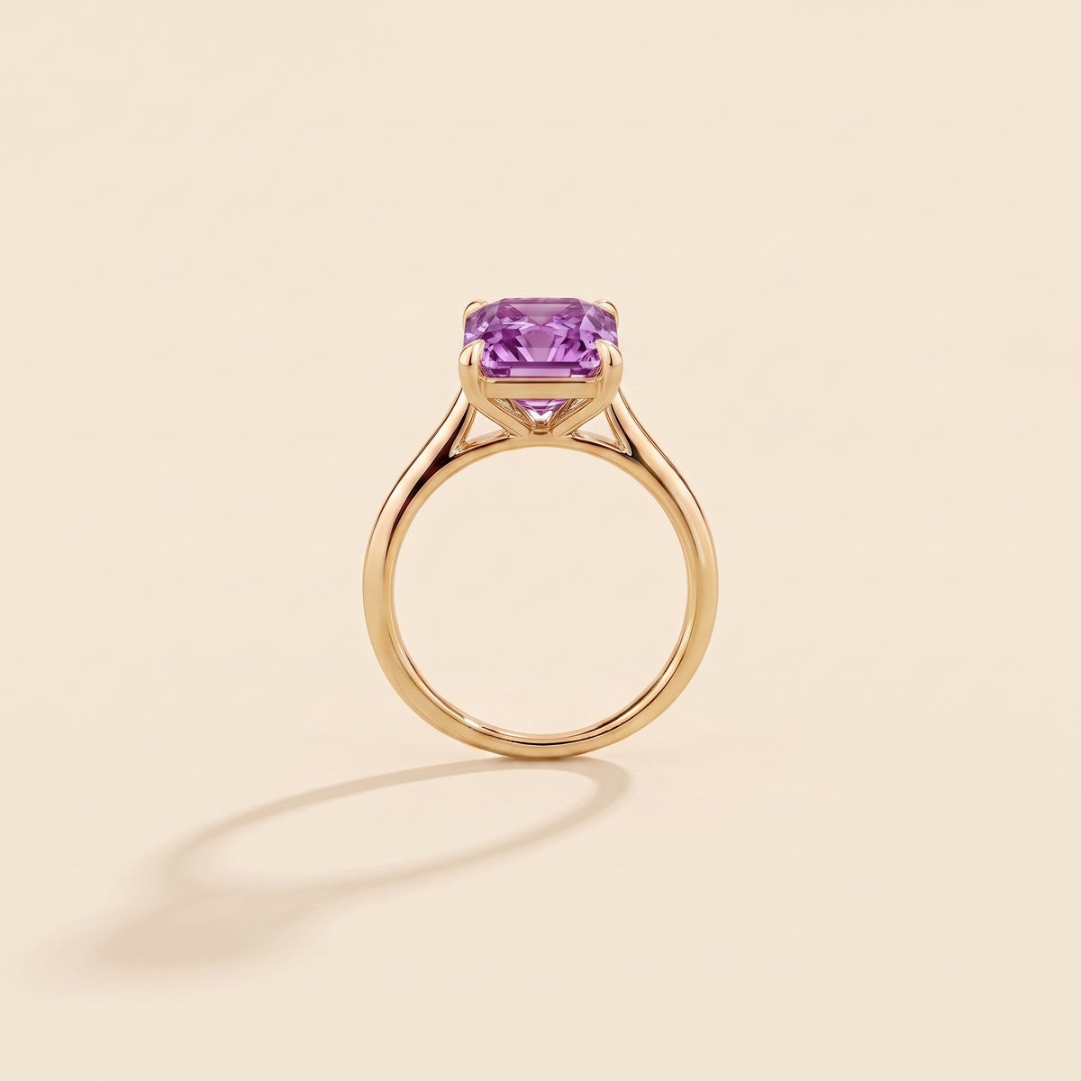Clair Radiant Shape Purple Sapphire Cathedral Solitaire Ring side profile