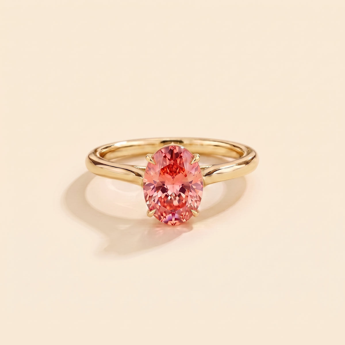 Lyra Oval Shape Padparadscha Sapphire Cathedral Solitaire Ring front
