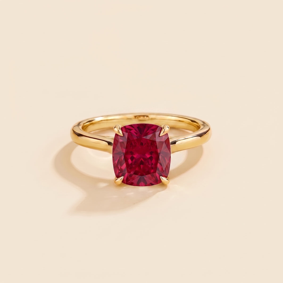 Iris Cushion Shape Ruby Cathedral Solitaire Ring front