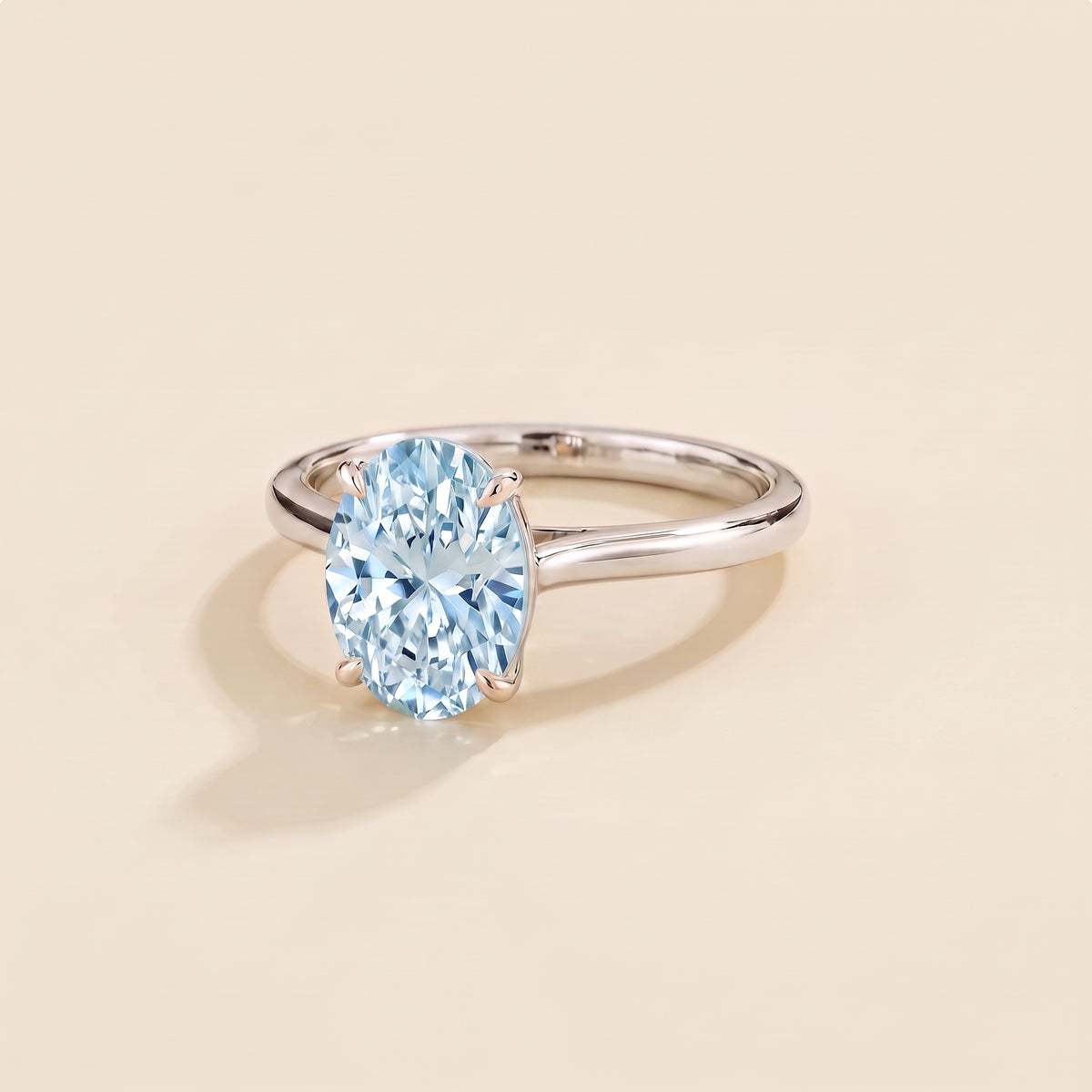 Lyra Oval Shape Aquamarine Cathedral Solitaire Ring three quarter